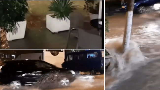 Reshjet e shiut përmbytin Sarandën