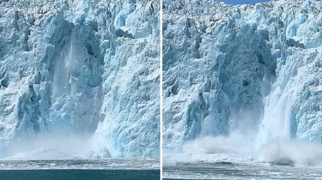 Pamjet dramatike/ Copa akulli shkëputen dhe bien në det, shkakton dallgë të mëdha në Alaska