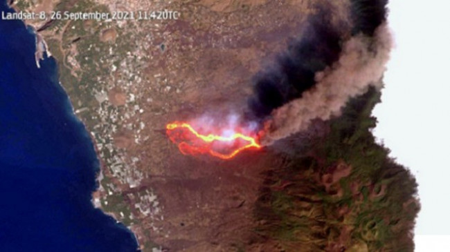 Imazhi satelitor tregon rrjedhën e lavës së vullkanit La Palma në Spanjë