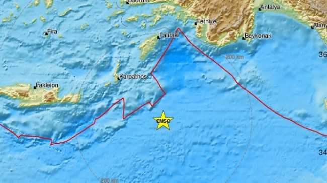 Tërmet i fortë në juglindje të Karpathos në Greqi