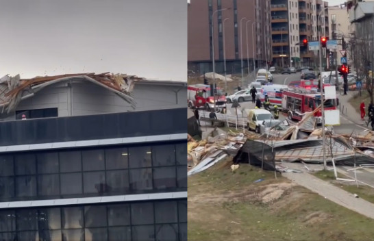 Nga erërat e forta bie kulmi i ndërtesës së komunës së re të Prishtinës, ka të lënduar