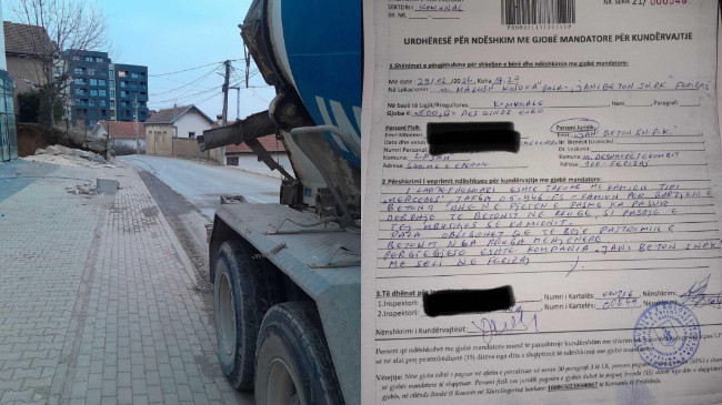 Ndoti rrugën me beton në Prishtinë, dënohet me 500 euro vozitësi