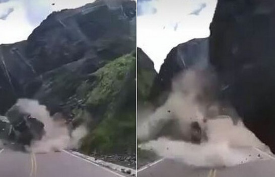 Pamje të tmerrshme të një rrëshqitje dheu në një rrugë në Peru