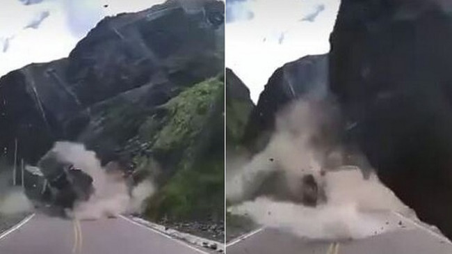 Pamje të tmerrshme të një rrëshqitje dheu në një rrugë në Peru
