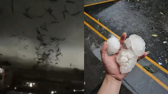Skena të frikshme: Një tornado e fuqishme e ndjekur nga breshri në madhësinë e një veze goditi Kinën