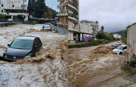 Reshjet e dendura të shiut shkaktojnë kaos, lumi rrëmben dhjetëra vetura në Budva