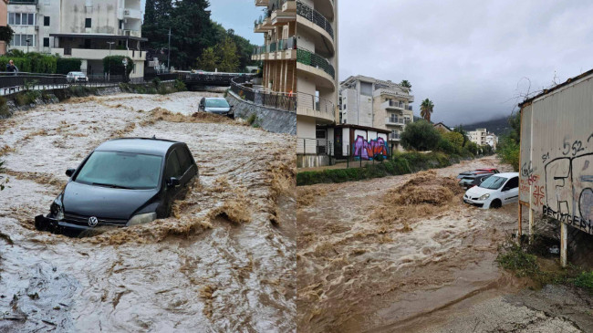 Reshjet e dendura të shiut shkaktojnë kaos, lumi rrëmben dhjetëra vetura në Budva